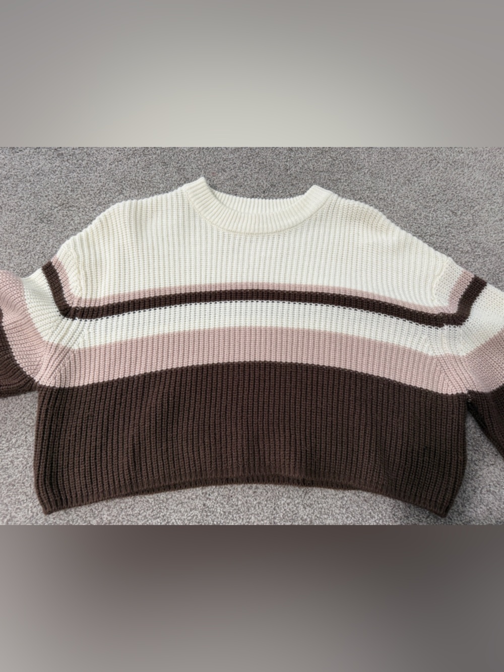 Garage Striped Crewneck Sweater in Brown, Cream & Blush